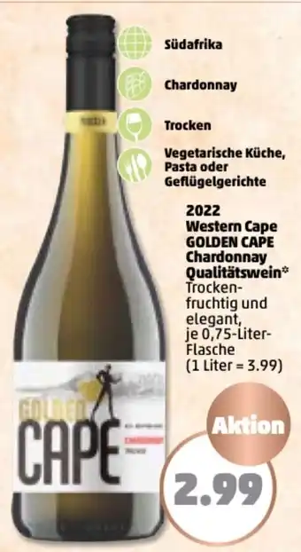 PENNY 2022 Western Cape Golden Cape Chardonnay Qualitätswein 0,75 Liter Flasche Angebot