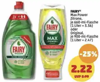 PENNY Fairy Max Power 660/900 ml Flasche Angebot