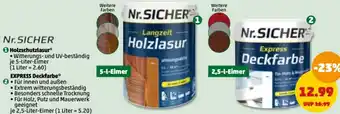 PENNY Nr. Sicher Holzschutzlasur 5 Liter Eimer oder Express Deckfarbe 2,5 Liter Eimer Angebot