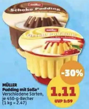 PENNY Müller Pudding mit Soße 450 g Becher Angebot