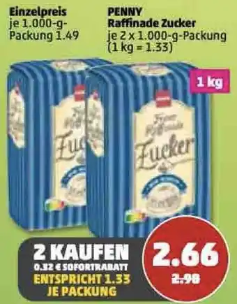 PENNY Penny Raffinade Zucker 2x1000 g Packung Angebot