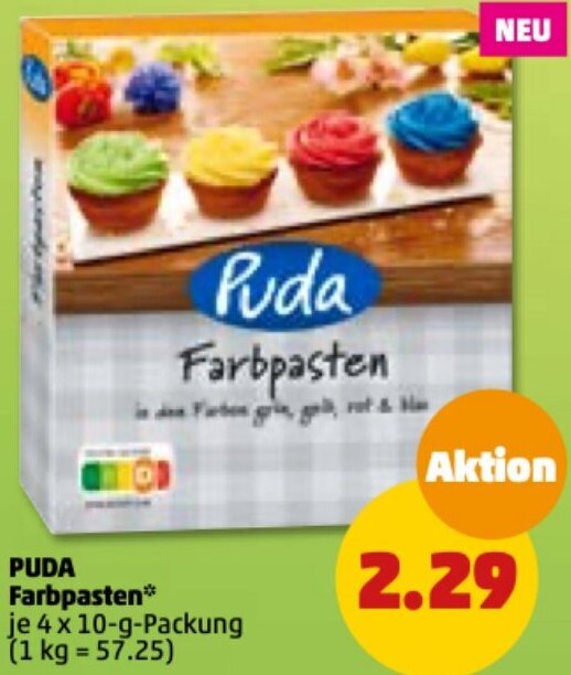 Puda Farbpasten 4x10 g Packung Angebot bei PENNY