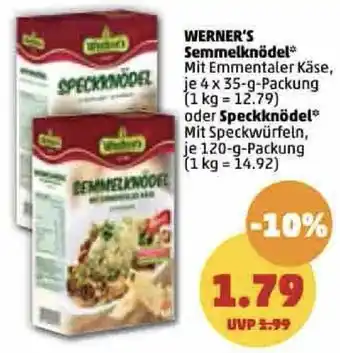 PENNY Werner's Semmelknödel 4x35 g oder Speckknödel 120 g Packung Angebot