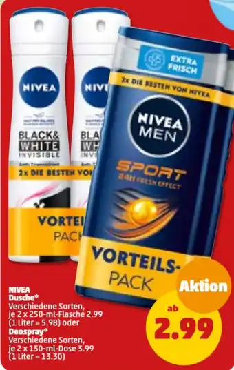 PENNY Nivea Dusche 2x250 ml Flasche oder Deospray 2x150 ml Dose Angebot
