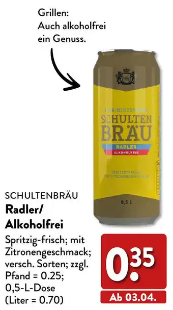 Aldi Nord Schultenbräu Radler/Alkoholfrei 0,5 L Dose Angebot