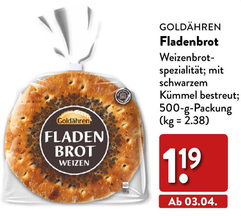 Goldähren Fladenbrot 500 g Packung Angebot bei Aldi Nord