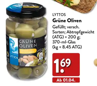 Aldi Nord Lyttos Grüne Oliven 370 ml Glas Angebot