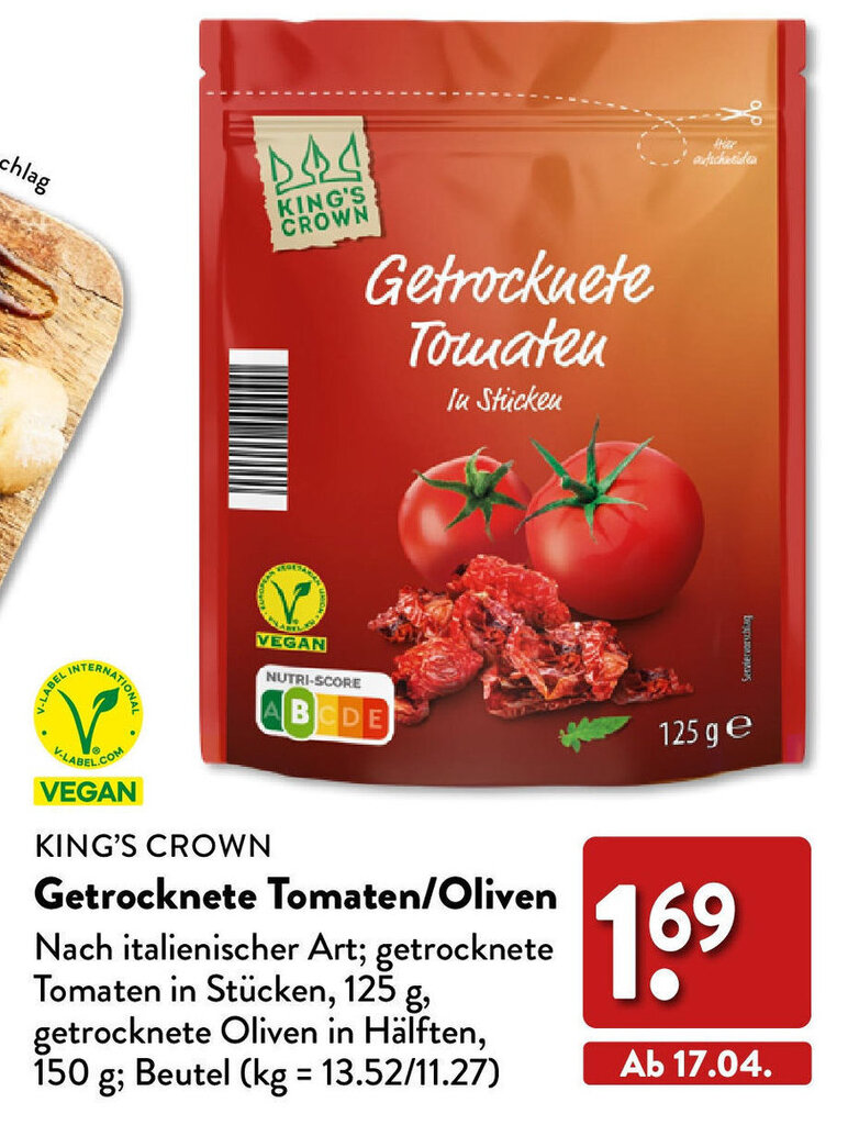 King's Crown Tomaten/Oliven 150 g Beutel Angebot bei Aldi Nord