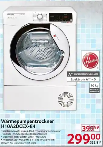Selgros Wärmepumpentrockner H10A2DCEX-84 Angebot