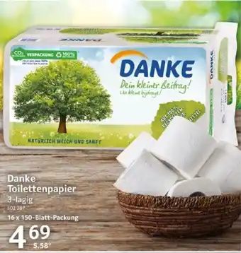 Selgros Danke Toilettenpapier 16 x 150-Blatt-Packung Angebot