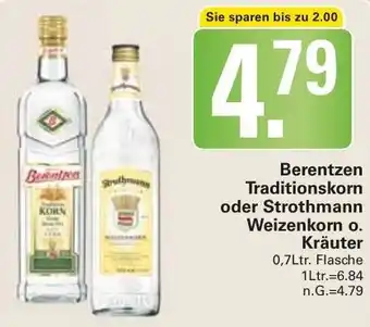 WEZ Berentzen Traditionskorn oder Strothmann Weizenkorn o. Kräuter 0,7Ltr. Flasche Angebot