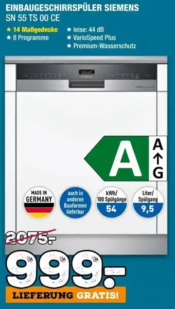 Holzleitner Siemens Einbaugeschirrspüler SN 55 TS 00 CE Angebot