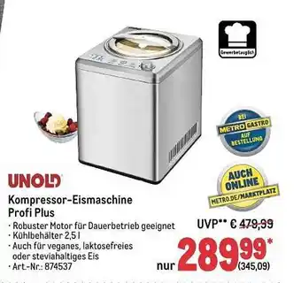 METRO Unold kompressor-eismaschine profi plus Angebot