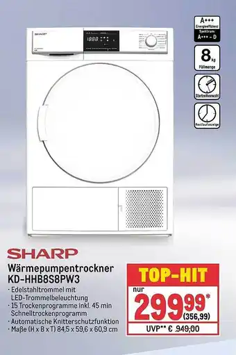 METRO Sharp wärmepumpentrockner kd-hhb8s8pw3 Angebot