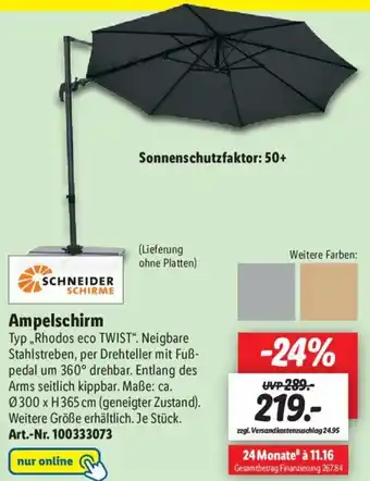 Lidl Schneider Schirme Ampelschirm Rhodos eco Twist Angebot