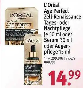 Rossmann L'oréal age perfect zell-renaissance tages-b oder nachtpflege oder serum oder augenpflege Angebot