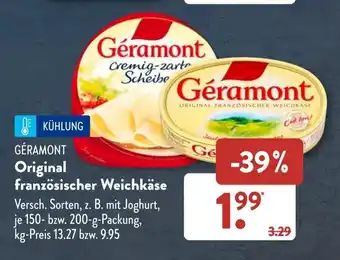 Aldi Süd Géramont Original französischer Weichkäse 200 g packung Angebot