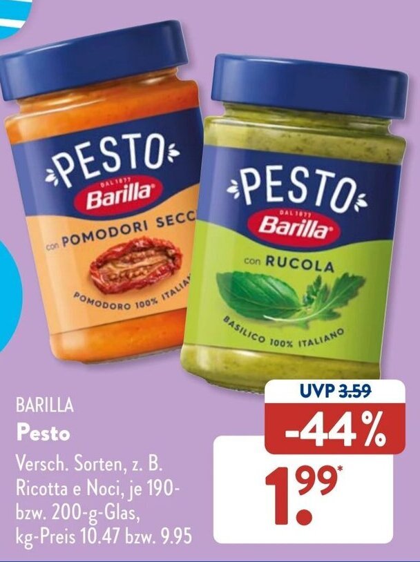 Barilla Pesto 200 g Glas Angebot bei Aldi Süd