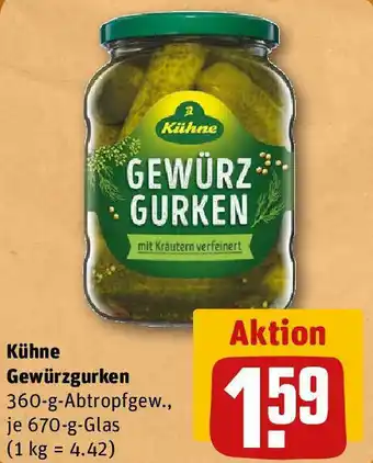 REWE Kühne Gewürzgurken 670 g Glas Angebot