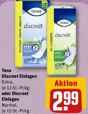 REWE Tena Discreet Einlagen extra 12 St Pckg oder Discreet Einlagen Normal 15 St Pckg Angebot