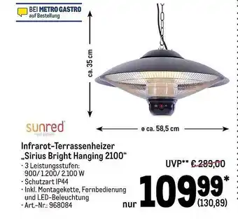 METRO Sunred infrarotterrassenheizer sirius bright hanging 2100 Angebot