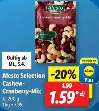 Lidl Alesto Selection Cashew Cranberry Mix 200 g Angebot