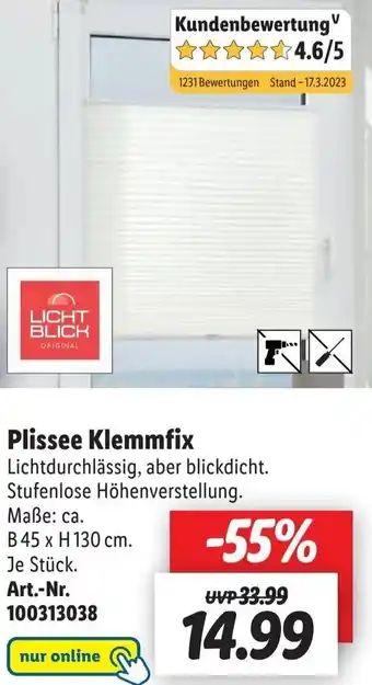 Lidl Licht Blick Plissee Klemmfix Angebot