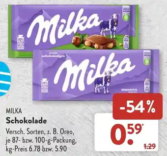 Aldi Süd Milka Schokolade 87-100 g Packung Angebot