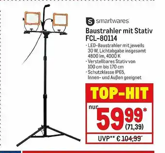 METRO Smartwares Baustrahler Mit Stativ Fcl-80114 Angebot