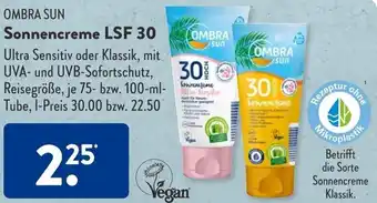 Aldi Süd Ombra Sun Sonnencreme LSF 30, 75-100 ml Tube Angebot