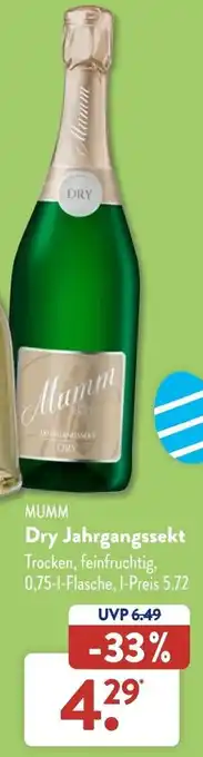 Aldi Süd Mumm Dry Jahrgangssekt 0,75 L Flasche Angebot