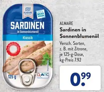 Aldi Süd Almare Sardinen in Sonnenblumenöl 125 g Dose Angebot