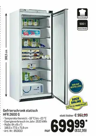 METRO Gefrierschrank Statisch HFR 2600 G Angebot