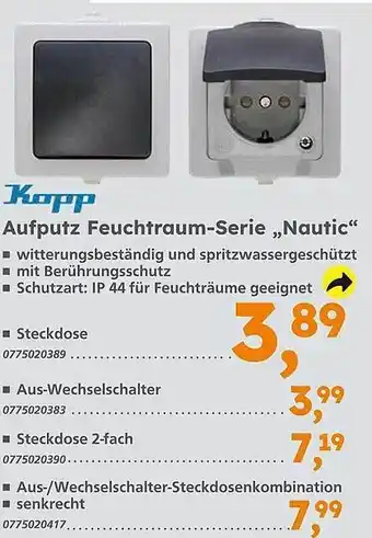 Globus Baumarkt Kopp aufputz feuchtraum-serie „nautic“ Angebot