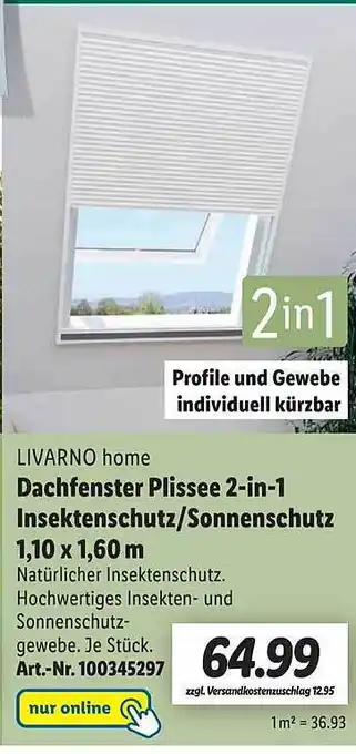 Lidl Livarno home dachfenster plissee 2in1 insektenschutz oder sonnenschutz Angebot