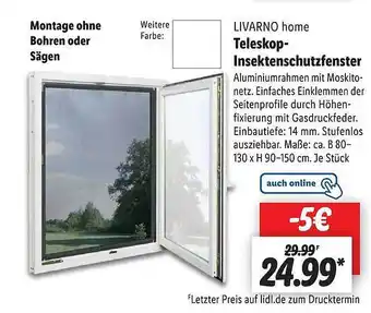 Lidl Livarno home teleskop-insektenschutzfenster Angebot