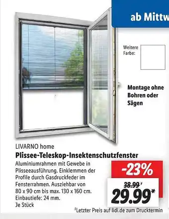 Lidl Livarno home plissee-teleskop-insektenschutzfenster Angebot