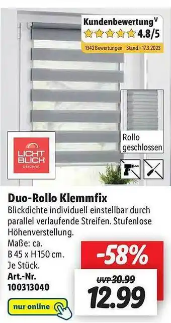 Lidl Duo-rollo klemmfix licht blick Angebot