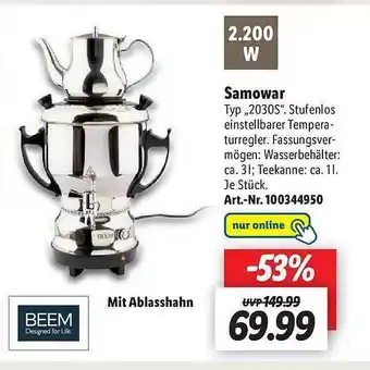 Lidl Samowar 2030s beem Angebot