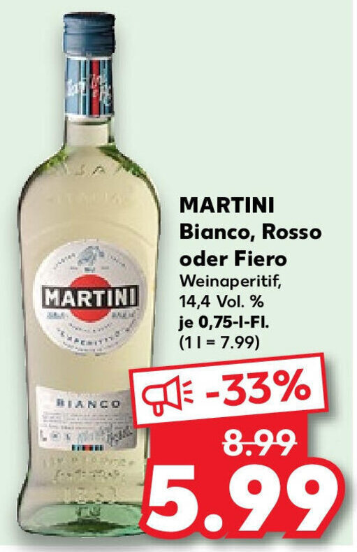 Martini Bianco, Rosso oder Fiero 0,75 LFl. Angebot bei Kaufland
