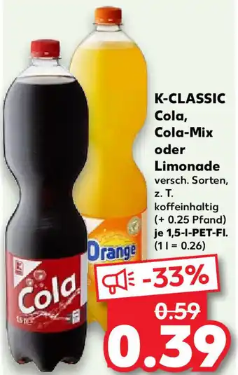 Kaufland K-Classic Cola, Cola Mix oder Limonade 1,5 L PET Fl. Angebot