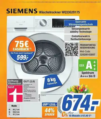 Expert Bening Siemens wäschetrockner wq33g2d175 Angebot