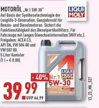 Marktkauf Liqui moly motoröl „nr.1 5w-30“ Angebot