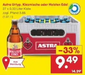 Netto Marken-Discount Astra Urtyp. Kiezmische oder Holsten Edel 27 x 0,33 Liter Kiste Angebot