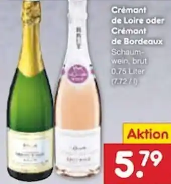 Netto Marken-Discount Crémant de Loire oder Crémant de Bordeaux 0,75 Liter Angebot