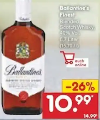 Netto Marken-Discount Ballantine's Finest Blended Scotch Whisky 0,7 Liter Angebot