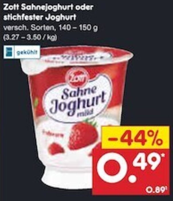 Zott Sahnejoghurt oder stichfester Joghurt 140150 g Angebot bei Netto MarkenDiscount
