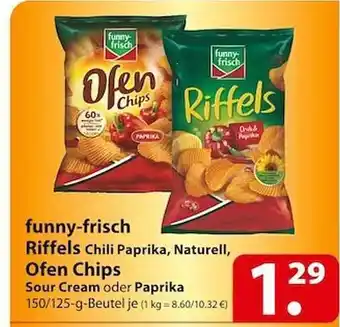 Famila Nord Ost Funny-frisch riffels chili paprika, naturell, ofen chips sour cream oder paprika Angebot