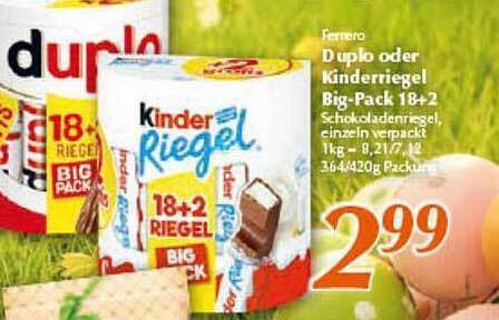Ferrero duplo oder kinderriegel big-pack 18 2 Angebot bei inkoop