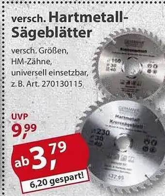 Sonderpreis Baumarkt Versch. hartmetall-sägeblätter Angebot